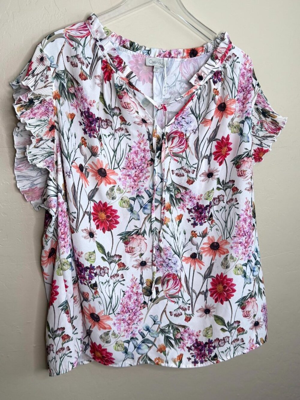 Chenault Floral Ruffle Cap Sleeve Blouse Top 3X - Picture 2 of 6
